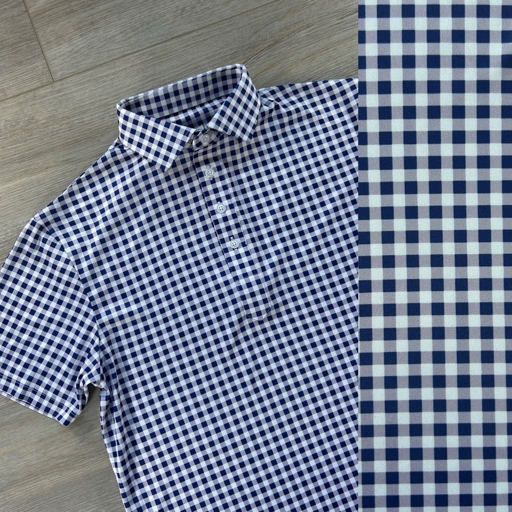 NWOT Collars and Co 2XL Tall Blue Gingham Print Short Sleeve Polo Shirt